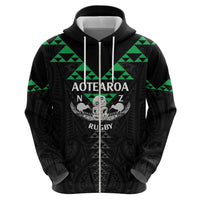 Personalised Aotearoa Rugby Zip Hoodie New Zealand Maori Kete Matauranga Pattern