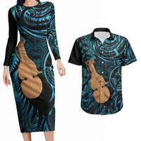 Kotiate New Zealand Couples Matching Long Sleeve Bodycon Dress and Hawaiian Shirt Maori Weapon Paua Shell Haka Fern LT14 Turquoise - Polynesian Pride