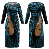 Kotiate New Zealand Couples Matching Long Sleeve Bodycon Dress and Hawaiian Shirt Maori Weapon Paua Shell Haka Fern LT14 - Polynesian Pride