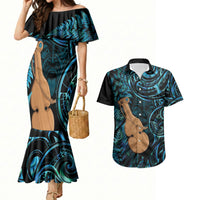 Kotiate New Zealand Couples Matching Mermaid Dress and Hawaiian Shirt Maori Weapon Paua Shell Haka Fern LT14 Turquoise - Polynesian Pride