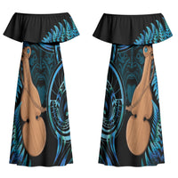 Kotiate New Zealand Couples Matching Off Shoulder Maxi Dress and Long Sleeve Button Shirt Maori Weapon Paua Shell Haka Fern LT14 - Polynesian Pride