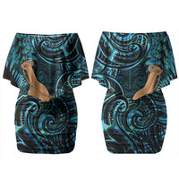 Kotiate New Zealand Couples Matching Off Shoulder Short Dress and Hawaiian Shirt Maori Weapon Paua Shell Haka Fern LT14 - Polynesian Pride