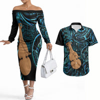 Kotiate New Zealand Couples Matching Off The Shoulder Long Sleeve Dress and Hawaiian Shirt Maori Weapon Paua Shell Haka Fern LT14 Turquoise - Polynesian Pride