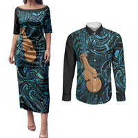 Kotiate New Zealand Couples Matching Puletasi and Long Sleeve Button Shirt Maori Weapon Paua Shell Haka Fern LT14 Turquoise - Polynesian Pride
