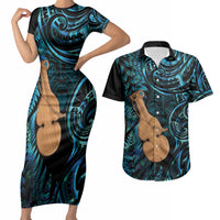 Kotiate New Zealand Couples Matching Short Sleeve Bodycon Dress and Hawaiian Shirt Maori Weapon Paua Shell Haka Fern LT14 Turquoise - Polynesian Pride
