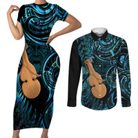 Kotiate New Zealand Couples Matching Short Sleeve Bodycon Dress and Long Sleeve Button Shirt Maori Weapon Paua Shell Haka Fern