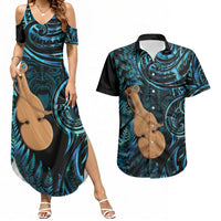 Kotiate New Zealand Couples Matching Summer Maxi Dress and Hawaiian Shirt Maori Weapon Paua Shell Haka Fern LT14 Turquoise - Polynesian Pride