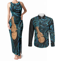 Kotiate New Zealand Couples Matching Tank Maxi Dress and Long Sleeve Button Shirt Maori Weapon Paua Shell Haka Fern LT14 Turquoise - Polynesian Pride