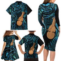 Kotiate New Zealand Family Matching Long Sleeve Bodycon Dress and Hawaiian Shirt Maori Weapon Paua Shell Haka Fern