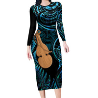 Kotiate New Zealand Family Matching Long Sleeve Bodycon Dress and Hawaiian Shirt Maori Weapon Paua Shell Haka Fern