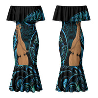 Kotiate New Zealand Family Matching Mermaid Dress and Hawaiian Shirt Maori Weapon Paua Shell Haka Fern LT14 Mom's Dress Turquoise - Polynesian Pride