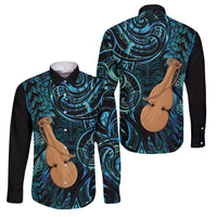 Kotiate New Zealand Family Matching Off Shoulder Maxi Dress and Hawaiian Shirt Maori Weapon Paua Shell Haka Fern LT14 Dad's Shirt - Long Sleeve Turquoise - Polynesian Pride
