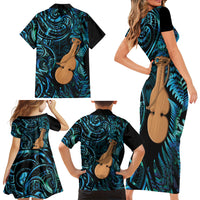Kotiate New Zealand Family Matching Short Sleeve Bodycon Dress and Hawaiian Shirt Maori Weapon Paua Shell Haka Fern