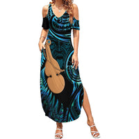 Kotiate New Zealand Family Matching Summer Maxi Dress and Hawaiian Shirt Maori Weapon Paua Shell Haka Fern