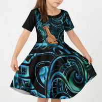 Kotiate New Zealand Kid Short Sleeve Dress Maori Weapon Paua Shell Haka Fern LT14 KID Turquoise - Polynesian Pride