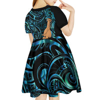 Kotiate New Zealand Kid Short Sleeve Dress Maori Weapon Paua Shell Haka Fern