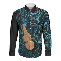 Kotiate New Zealand Long Sleeve Button Shirt Maori Weapon Paua Shell Haka Fern LT14 Unisex Turquoise - Polynesian Pride