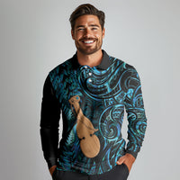 Kotiate New Zealand Long Sleeve Polo Shirt Maori Weapon Paua Shell Haka Fern