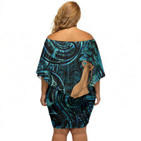 Kotiate New Zealand Off Shoulder Short Dress Maori Weapon Paua Shell Haka Fern LT14 - Polynesian Pride