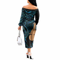 Kotiate New Zealand Off The Shoulder Long Sleeve Dress Maori Weapon Paua Shell Haka Fern LT14 - Polynesian Pride