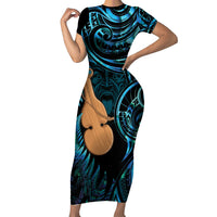 Kotiate New Zealand Short Sleeve Bodycon Dress Maori Weapon Paua Shell Haka Fern