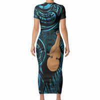 Kotiate New Zealand Short Sleeve Bodycon Dress Maori Weapon Paua Shell Haka Fern LT14 - Polynesian Pride