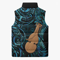 Kotiate New Zealand Sleeveless Puffer Jacket Maori Weapon Paua Shell Haka Fern