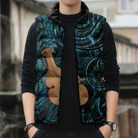 Kotiate New Zealand Sleeveless Puffer Jacket Maori Weapon Paua Shell Haka Fern