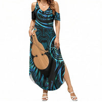 Kotiate New Zealand Summer Maxi Dress Maori Weapon Paua Shell Haka Fern LT14 Women Turquoise - Polynesian Pride