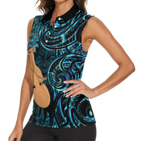 Kotiate New Zealand Women Sleeveless Polo Shirt Maori Weapon Paua Shell Haka Fern