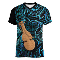 Kotiate New Zealand Women V-Neck T-Shirt Maori Weapon Paua Shell Haka Fern