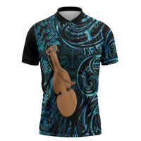 Kotiate New Zealand Zipper Polo Shirt Maori Weapon Paua Shell Haka Fern LT14 Turquoise - Polynesian Pride