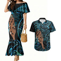 Maripi New Zealand Couples Matching Mermaid Dress and Hawaiian Shirt Maori Weapon Paua Shell Haka Fern LT14 Turquoise - Polynesian Pride