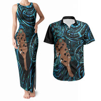 Maripi New Zealand Couples Matching Tank Maxi Dress and Hawaiian Shirt Maori Weapon Paua Shell Haka Fern LT14 Turquoise - Polynesian Pride