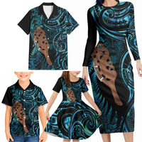 Maripi New Zealand Family Matching Long Sleeve Bodycon Dress and Hawaiian Shirt Maori Weapon Paua Shell Haka Fern LT14 - Polynesian Pride