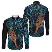 Maripi New Zealand Family Matching Long Sleeve Bodycon Dress and Hawaiian Shirt Maori Weapon Paua Shell Haka Fern LT14 Dad's Shirt - Long Sleeve Turquoise - Polynesian Pride