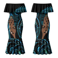 Maripi New Zealand Family Matching Mermaid Dress and Hawaiian Shirt Maori Weapon Paua Shell Haka Fern LT14 Mom's Dress Turquoise - Polynesian Pride