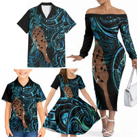 Maripi New Zealand Family Matching Off The Shoulder Long Sleeve Dress and Hawaiian Shirt Maori Weapon Paua Shell Haka Fern LT14 - Polynesian Pride