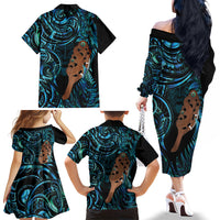 Maripi New Zealand Family Matching Off The Shoulder Long Sleeve Dress and Hawaiian Shirt Maori Weapon Paua Shell Haka Fern