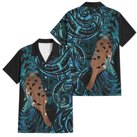 Maripi New Zealand Family Matching Off The Shoulder Long Sleeve Dress and Hawaiian Shirt Maori Weapon Paua Shell Haka Fern LT14 Dad's Shirt - Short Sleeve Turquoise - Polynesian Pride