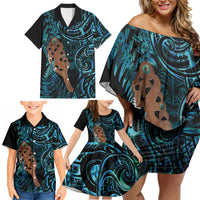 Maripi New Zealand Family Matching Off Shoulder Short Dress and Hawaiian Shirt Maori Weapon Paua Shell Haka Fern LT14 - Polynesian Pride