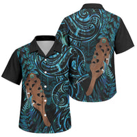 Maripi New Zealand Family Matching Off Shoulder Short Dress and Hawaiian Shirt Maori Weapon Paua Shell Haka Fern LT14 Son's Shirt Turquoise - Polynesian Pride