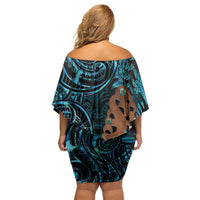Maripi New Zealand Family Matching Off Shoulder Short Dress and Hawaiian Shirt Maori Weapon Paua Shell Haka Fern