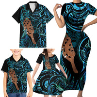 Maripi New Zealand Family Matching Short Sleeve Bodycon Dress and Hawaiian Shirt Maori Weapon Paua Shell Haka Fern