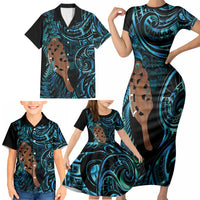 Maripi New Zealand Family Matching Short Sleeve Bodycon Dress and Hawaiian Shirt Maori Weapon Paua Shell Haka Fern LT14 - Polynesian Pride