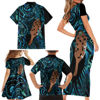 Maripi New Zealand Family Matching Short Sleeve Bodycon Dress and Hawaiian Shirt Maori Weapon Paua Shell Haka Fern