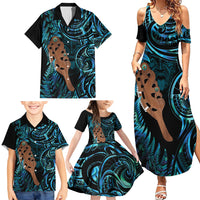 Maripi New Zealand Family Matching Summer Maxi Dress and Hawaiian Shirt Maori Weapon Paua Shell Haka Fern