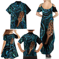 Maripi New Zealand Family Matching Summer Maxi Dress and Hawaiian Shirt Maori Weapon Paua Shell Haka Fern