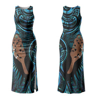Maripi New Zealand Family Matching Tank Maxi Dress and Hawaiian Shirt Maori Weapon Paua Shell Haka Fern LT14 Mom's Dress Turquoise - Polynesian Pride