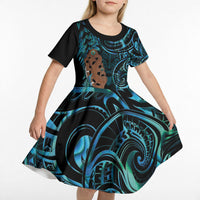 Maripi New Zealand Kid Short Sleeve Dress Maori Weapon Paua Shell Haka Fern LT14 - Polynesian Pride
